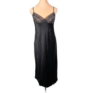 Vtg Y2k Babydoll Black Midi Slip Dress Sz M Whimsigoth Romantic Goth Sheer Satin